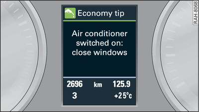 Instrument cluster: Economy tip (Air conditioner switched on: close windows)